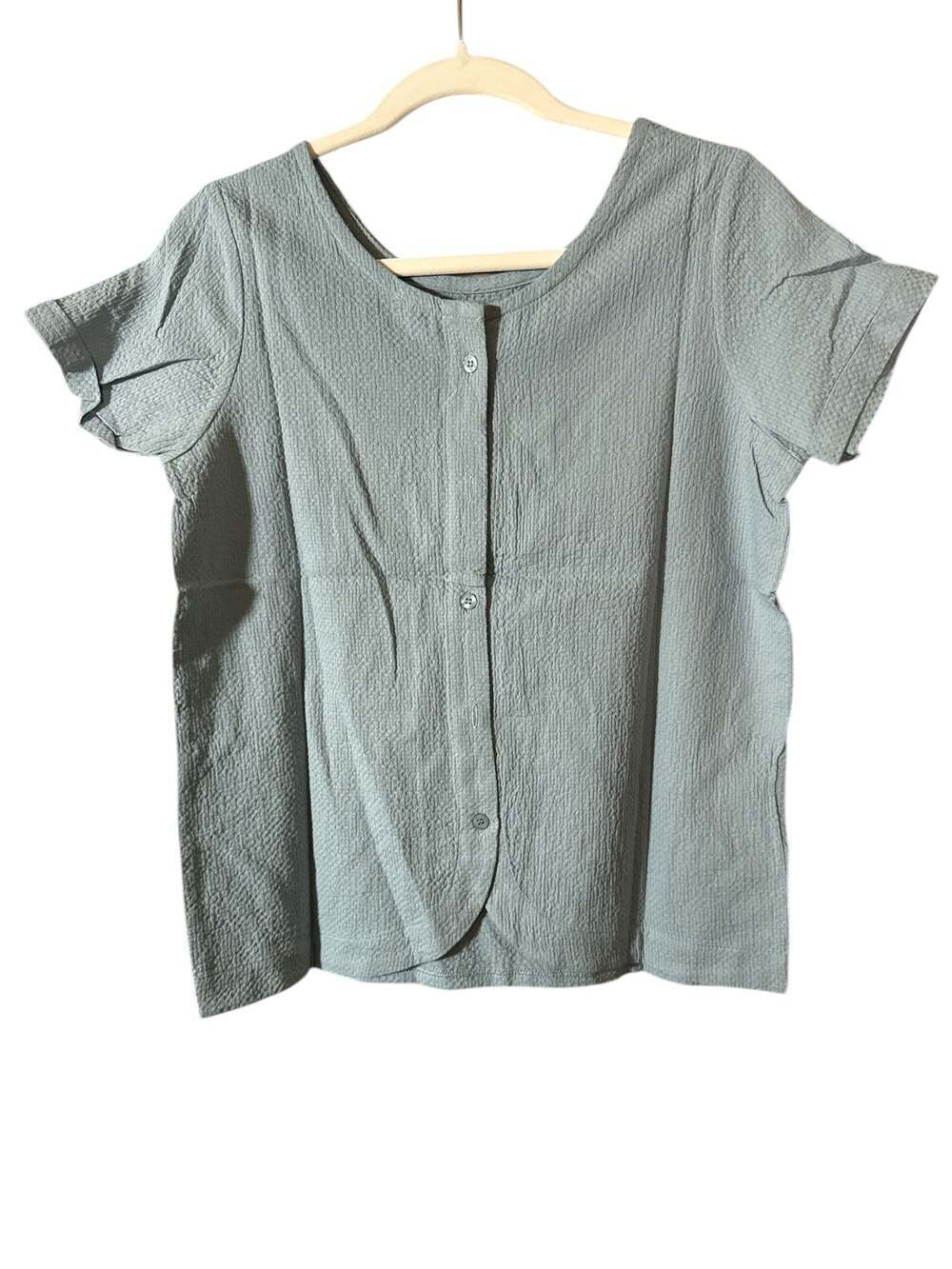 Tulip B Blue Short Sleeve Seersucker Button Back Top